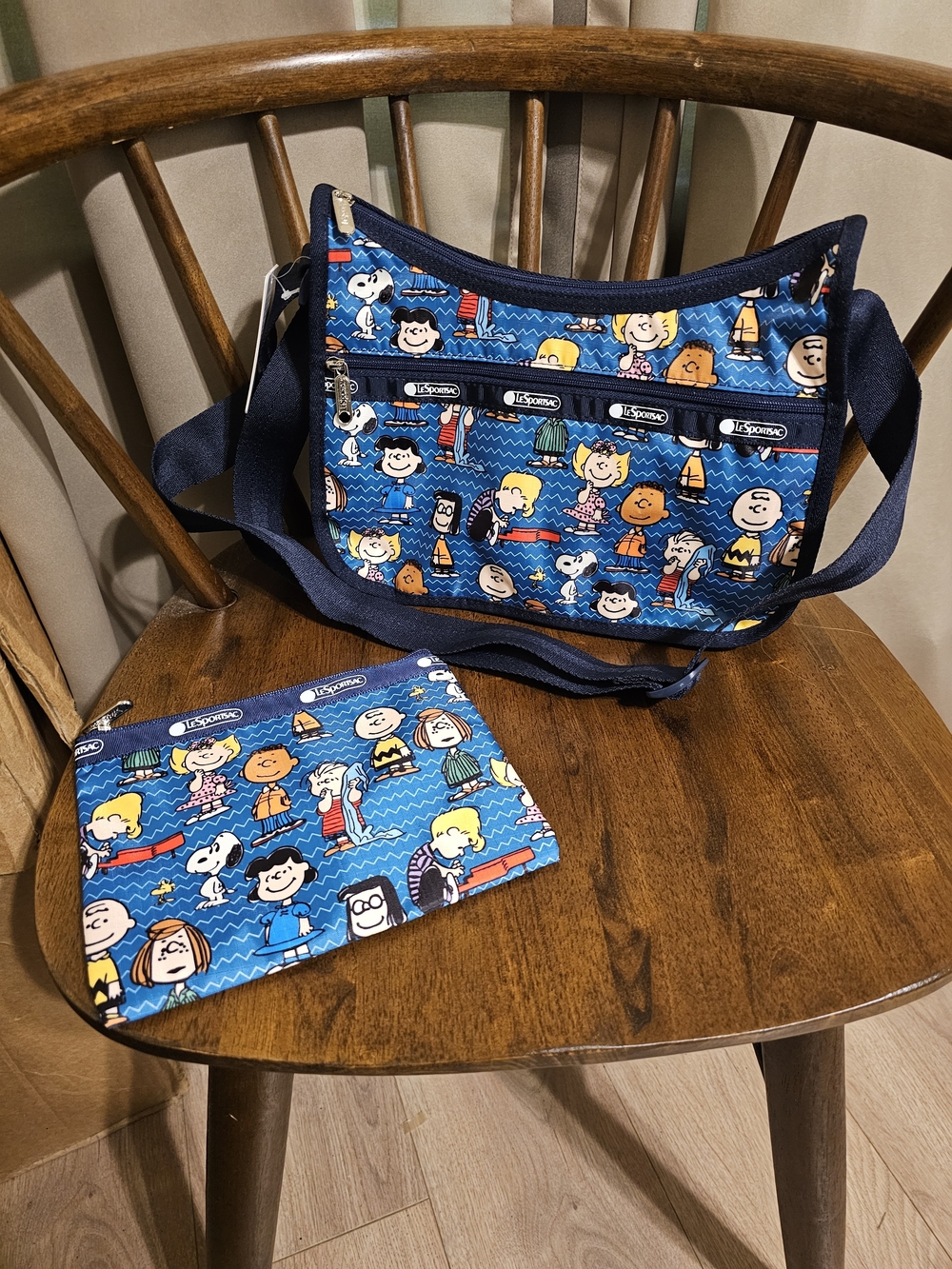 Lesportsac Blue Peanuts Kids Crossbody Bag with Matching Pouch
